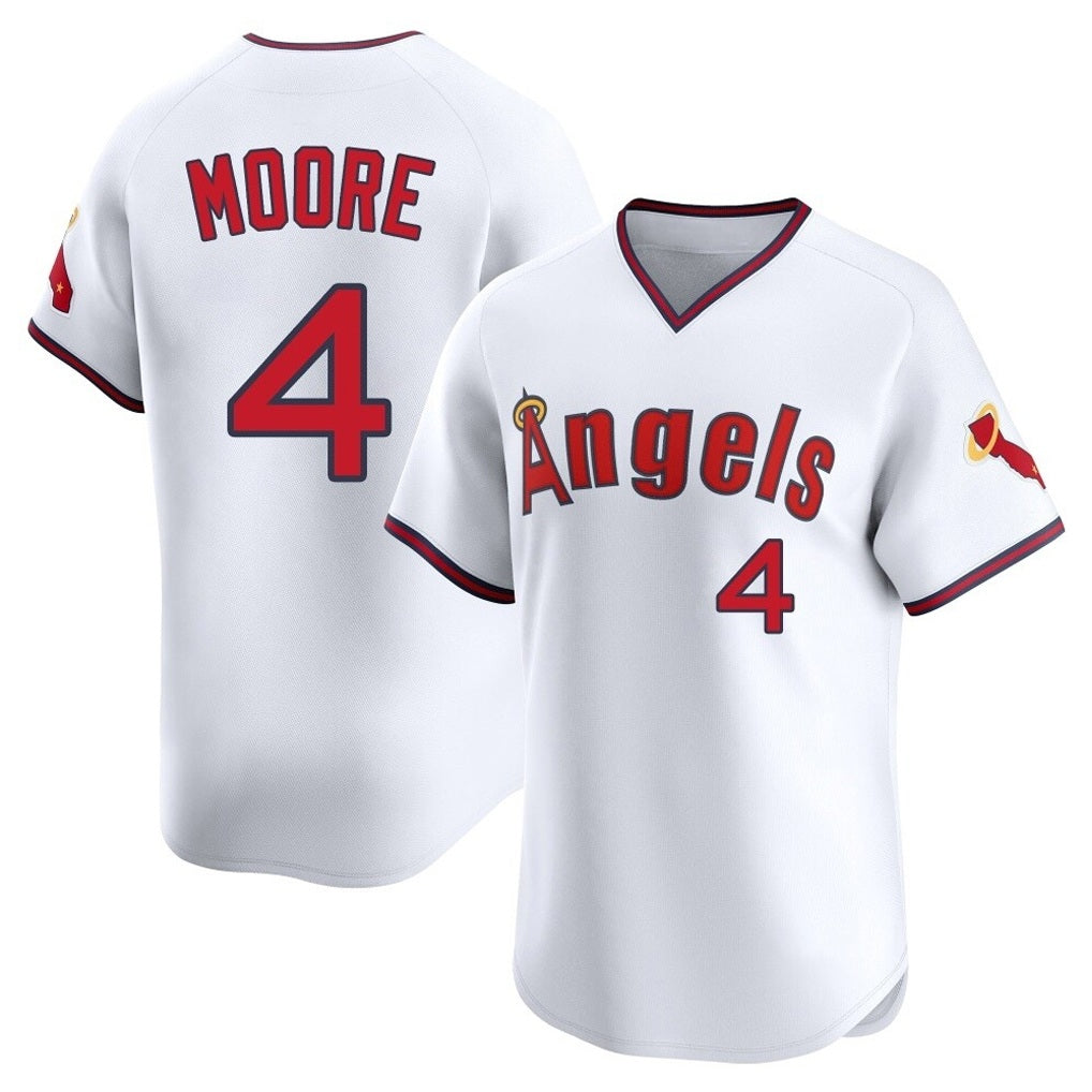 Los Angeles Angels #4 Christian Moore Player White AmberGomez T-shirt Home Limited Stitched Jerseys