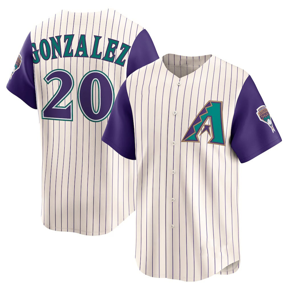 Arizona Diamondbacks #20 Luis Gonzalez Cream AmberGomez Throwback Cooperstown Collection Limited Jersey