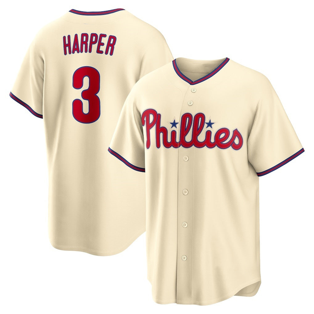 Philadelphia Phillies #3 Bryce Harper Cream AmberGomez Alternate Replica Jersey