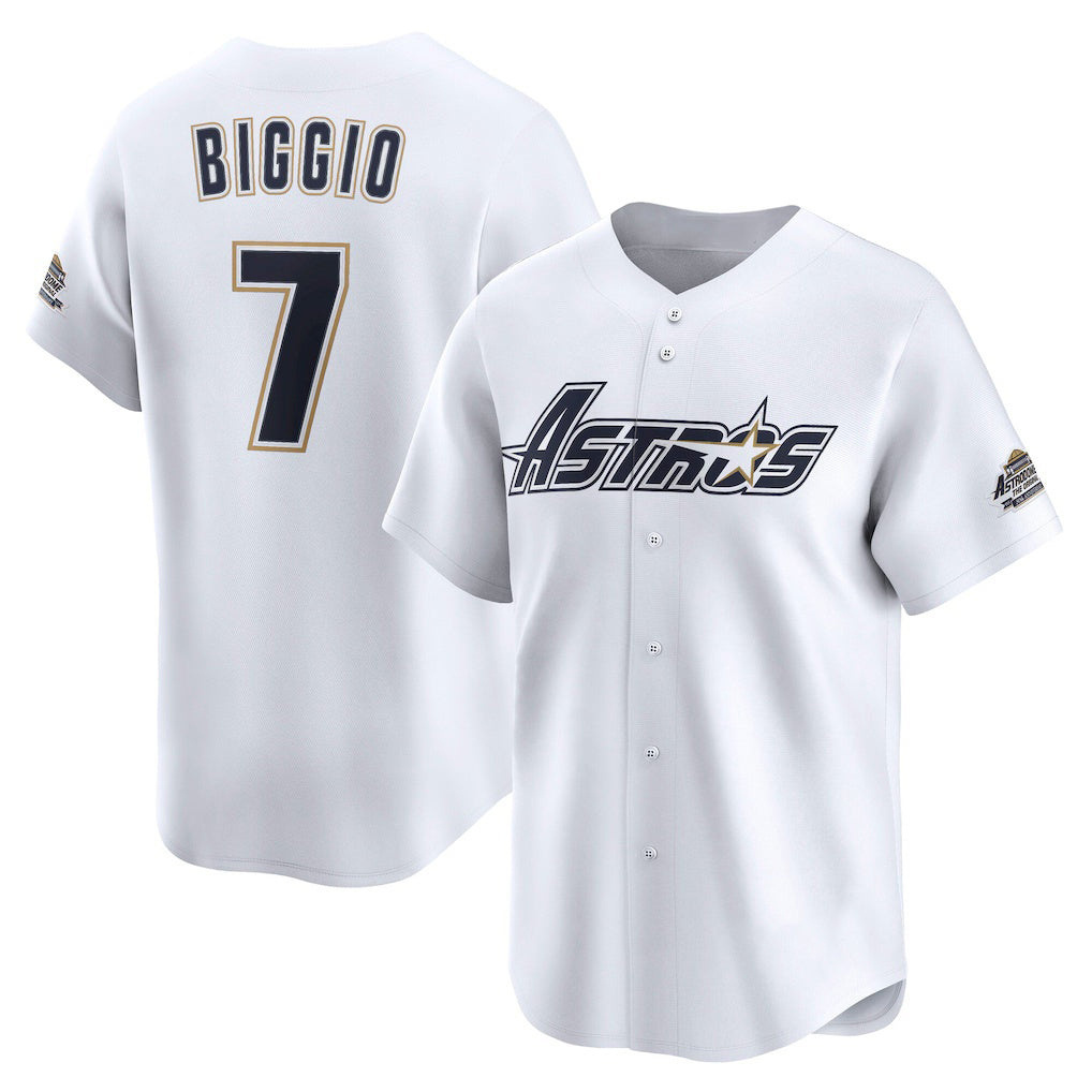 Houston Astros #7 Craig Biggio White AmberGomez Throwback Cooperstown Collection Limited Jersey