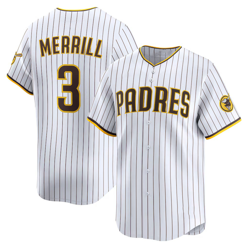 San Diego Padres #3 Jackson Merrill White AmberGomez Home Limited Player Jersey