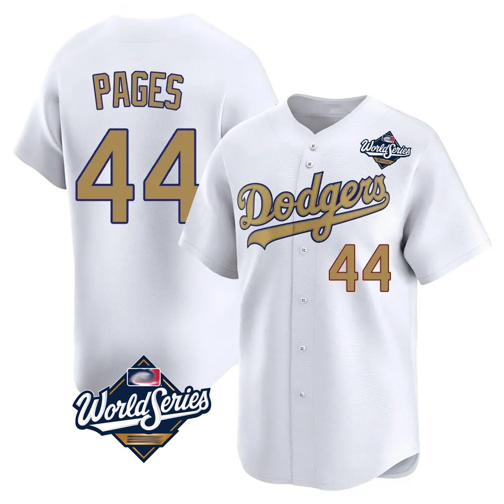 Los Angeles Dodgers #44 Andy Pages Player White Gold AmberGomez World Series Collection Limited Home Stitched Jerseys
