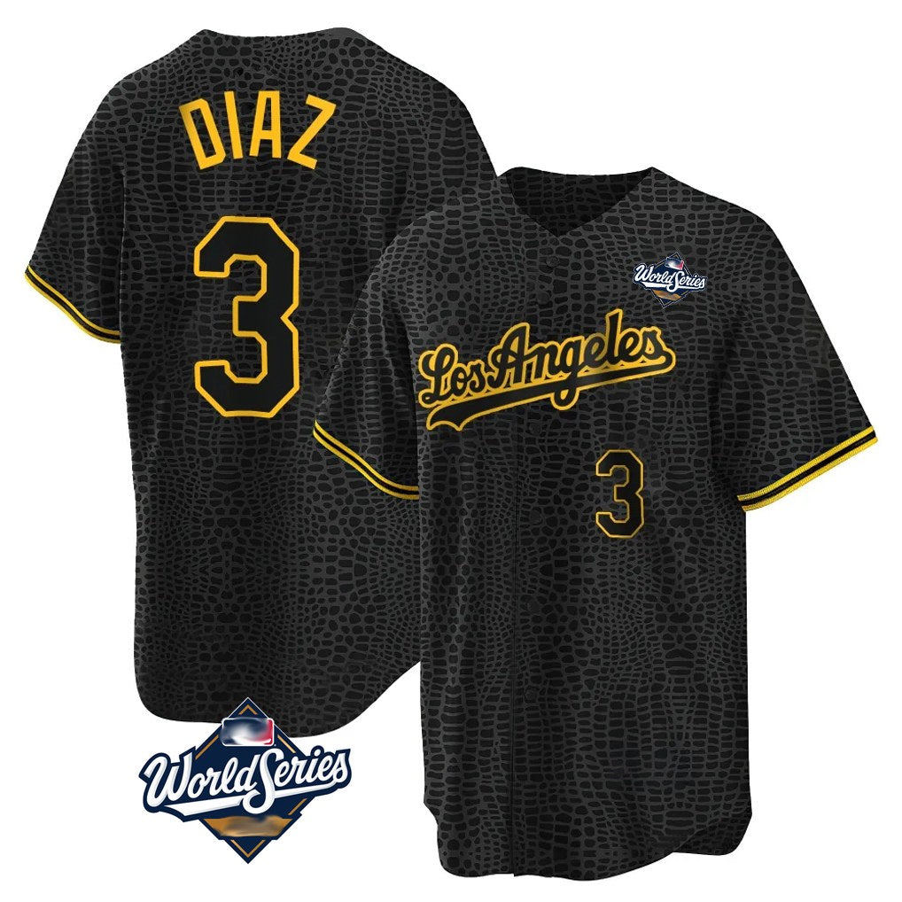 Los Angeles Dodgers #3 Edwin D¨ªaz Player Black Gold AmberGomez World Series Limited Home Stitched Jerseys