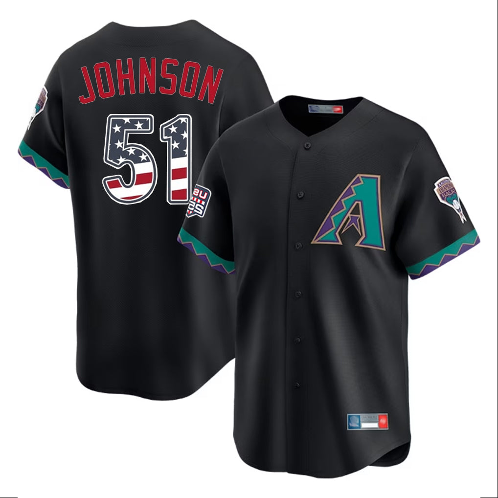 Arizona Diamondbacks #51 Randy Johnson Player Black AmberGomez USA 250 Fourth of July Home Game Stitched Jerseys
