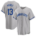 Kansas City Royals #13 Salvador Perez Player Gray AmberGomez Game Home Stitched Jerseys