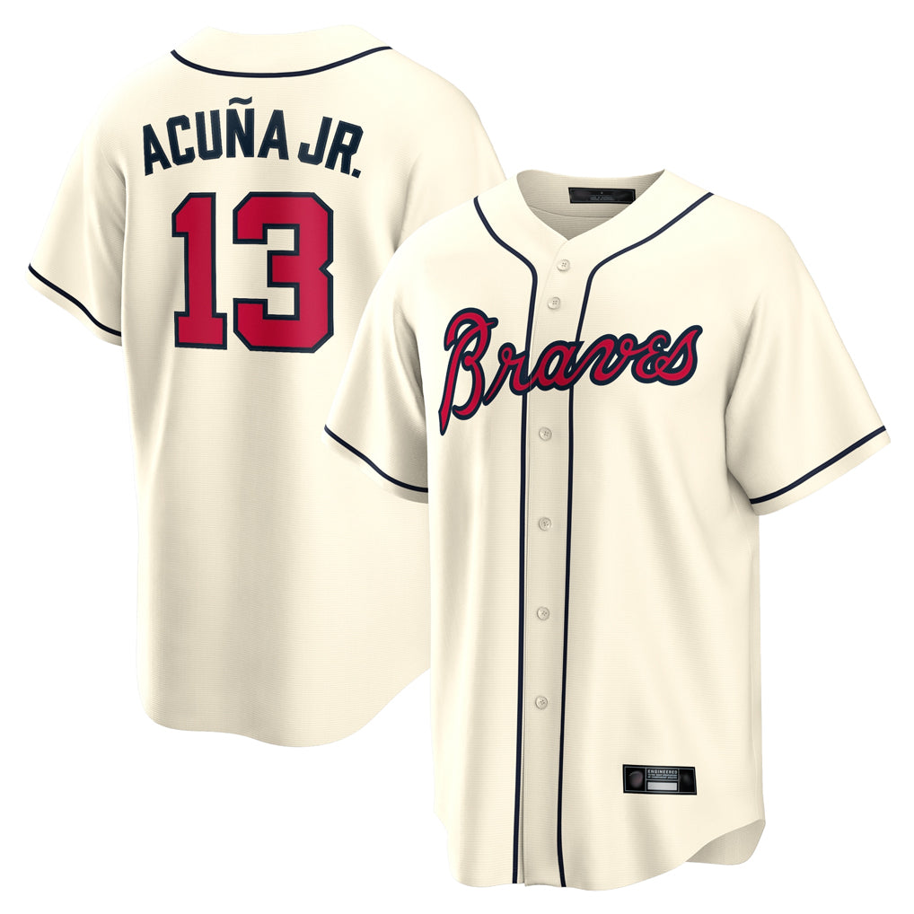 Atlanta Braves #13 Ronald Acuna Jr Player Cream AmberGomez Home Game Stitched Jerseys
