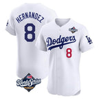 Los Angeles Dodgers #8 Enrique Hern¨¢ndez Player White AmberGomez World Series Limited Elite Home Stitched Jerseys