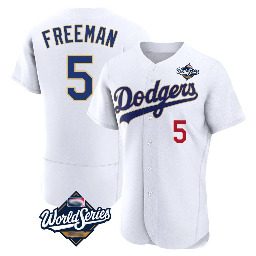 Los Angeles Dodgers #5 Freddie Freeman Player Gold White AmberGomez World Series 2026 Collection Stadium Limited Elite Stitched Jerseys