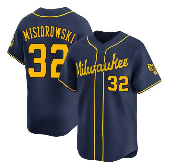 Milwaukee Brewers #32 Jacob Misiorowski Navy AmberGomez Alternate Limited Stitched Jersey