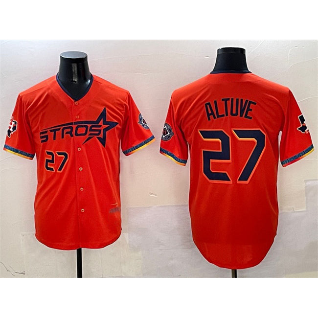 Houston Astros #27 Jose Altuve Orange AmberGomez 2025 City Connect With Texas Patch Limited Stitched Jersey