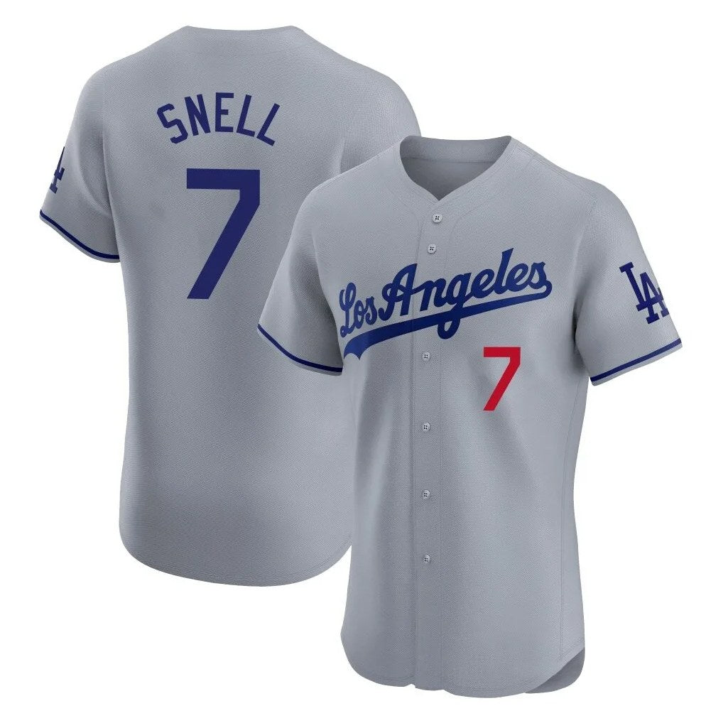 Los Angeles Dodgers #7 Blake Snell Player Gray AmberGomez Limited Elite Home Stitched Jerseys