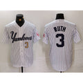 New York Yankees #3 Babe Ruth White AmberGomez Pinstripe Fashion Cool Base Jerseys 2