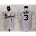 New York Yankees #3 Babe Ruth White AmberGomez Pinstripe Fashion Cool Base Jerseys 2