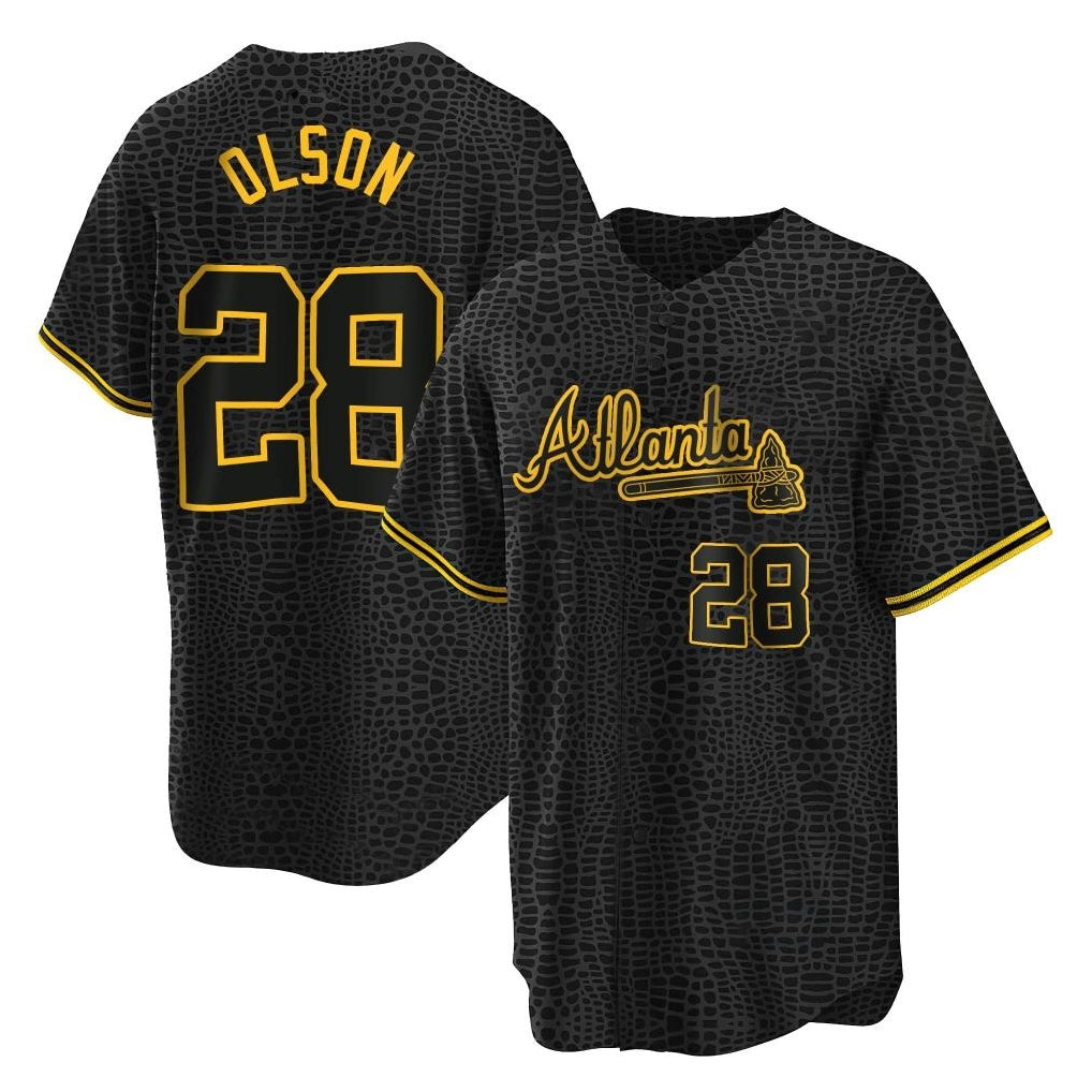 Atlanta Braves #28 Matt Olson Player Black AmberGomez Snake Skin City Home Game Stitched Jerseys