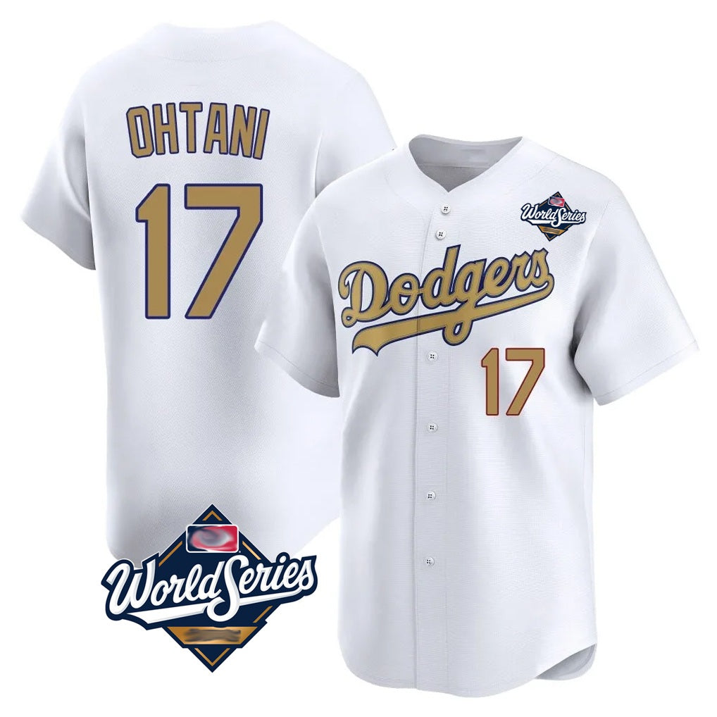 Los Angeles Dodgers #17 Shohei Ohtani Player White Gold AmberGomez World Series Collection Limited Home Stitched Jerseys