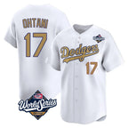 Los Angeles Dodgers #17 Shohei Ohtani Player White Gold AmberGomez World Series Collection Limited Home Stitched Jerseys