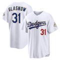 Los Angeles Dodgers #31 Tyler Glasnow White AmberGomez 2026 Gold Collection Stadium Jersey