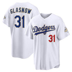 Los Angeles Dodgers #31 Tyler Glasnow White AmberGomez 2026 Gold Collection Stadium Jersey