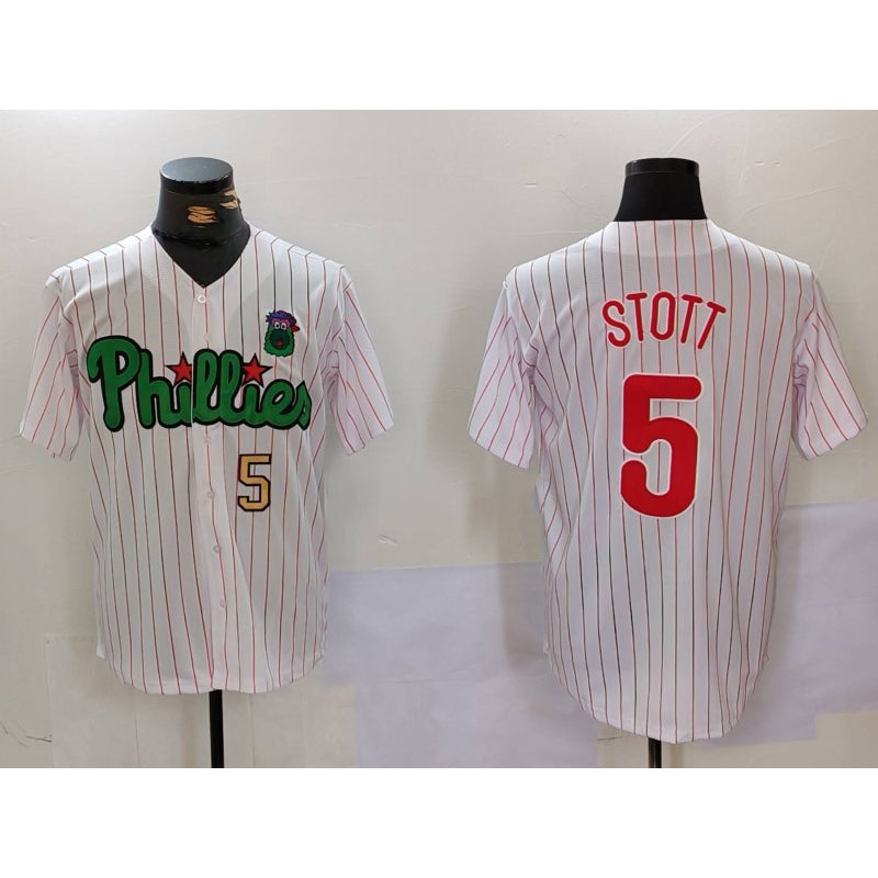 Philadelphia Phillies #5 Bryson Stott White Green AmberGomez Cool Base Stitched Jerseys