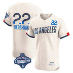 Los Angeles Dodgers #22 Clayton Kershaw Player Cream AmberGomez World Series Meet City Connect Limited Elite Home Stitched Jerseys