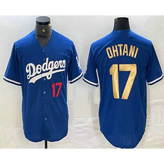 Los Angeles Dodgers #17 Shohei Ohtani Number Blue Gold AmberGomez Stitched Cool Base Jerseys