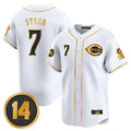 Cincinnati Reds #7 Spencer Steer Player White-Gold AmberGomez Vapor Premier Limited Home Stitched Jerseys