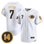 Cincinnati Reds #7 Spencer Steer Player White-Gold AmberGomez Vapor Premier Limited Home Stitched Jerseys