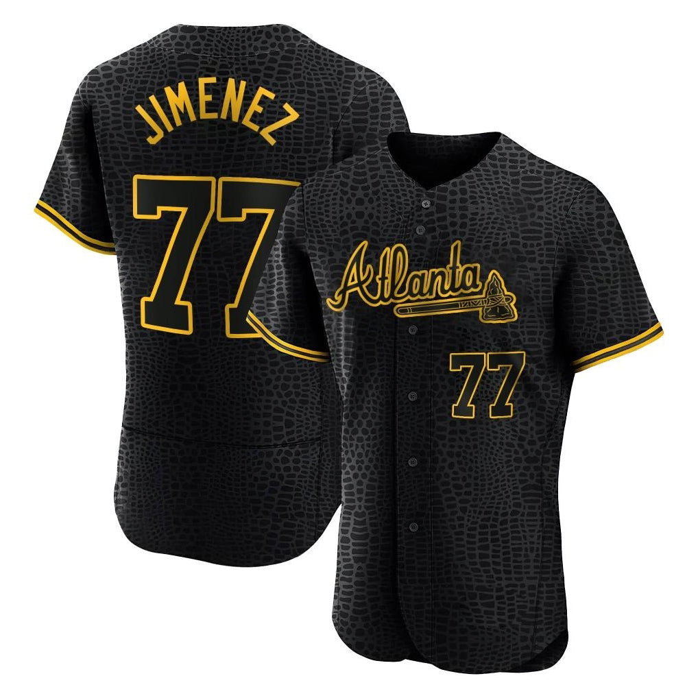 Atlanta Braves #77 Joe Jimenez Player Black AmberGomez Snake Skin City Limited Elite Home Game Stitched Jerseys