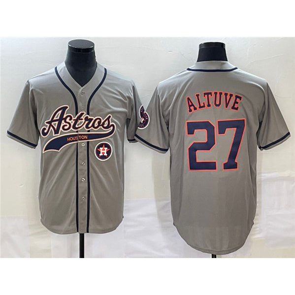 Houston Astros #27 Jose Altuve Gray AmberGomez With Patch Cool Base Stitched Jersey