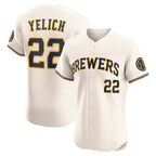Milwaukee Brewers #22 Christian Yelich Cream AmberGomez Home Elite Player Jersey