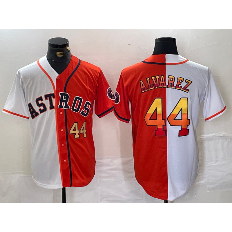Houston Astros #44 Yordan Alvarez Number White Orange AmberGomez Split Stitched Jersey 2