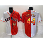 Houston Astros #44 Yordan Alvarez Number White Orange AmberGomez Split Stitched Jersey 2