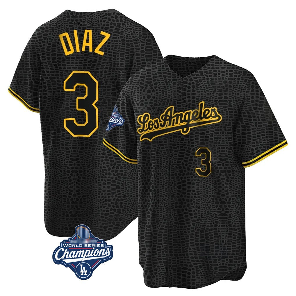 Los Angeles Dodgers #3 Edwin D¨ªaz Player Black Gold AmberGomez World Series Meet Limited Home Stitched Jerseys
