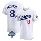 Los Angeles Dodgers #8 Enrique Hern¨¢ndez Player White AmberGomez World Series Meet Limited Elite Home Stitched Jerseys