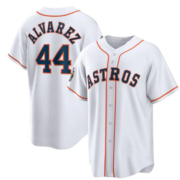 Houston Astros #44 Yordan Alvarez White AmberGomez 2022 World Series Home Stitched Jersey