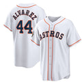Houston Astros #44 Yordan Alvarez White AmberGomez 2022 World Series Home Stitched Jersey