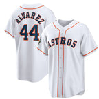 Houston Astros #44 Yordan Alvarez White AmberGomez 2022 World Series Home Stitched Jersey