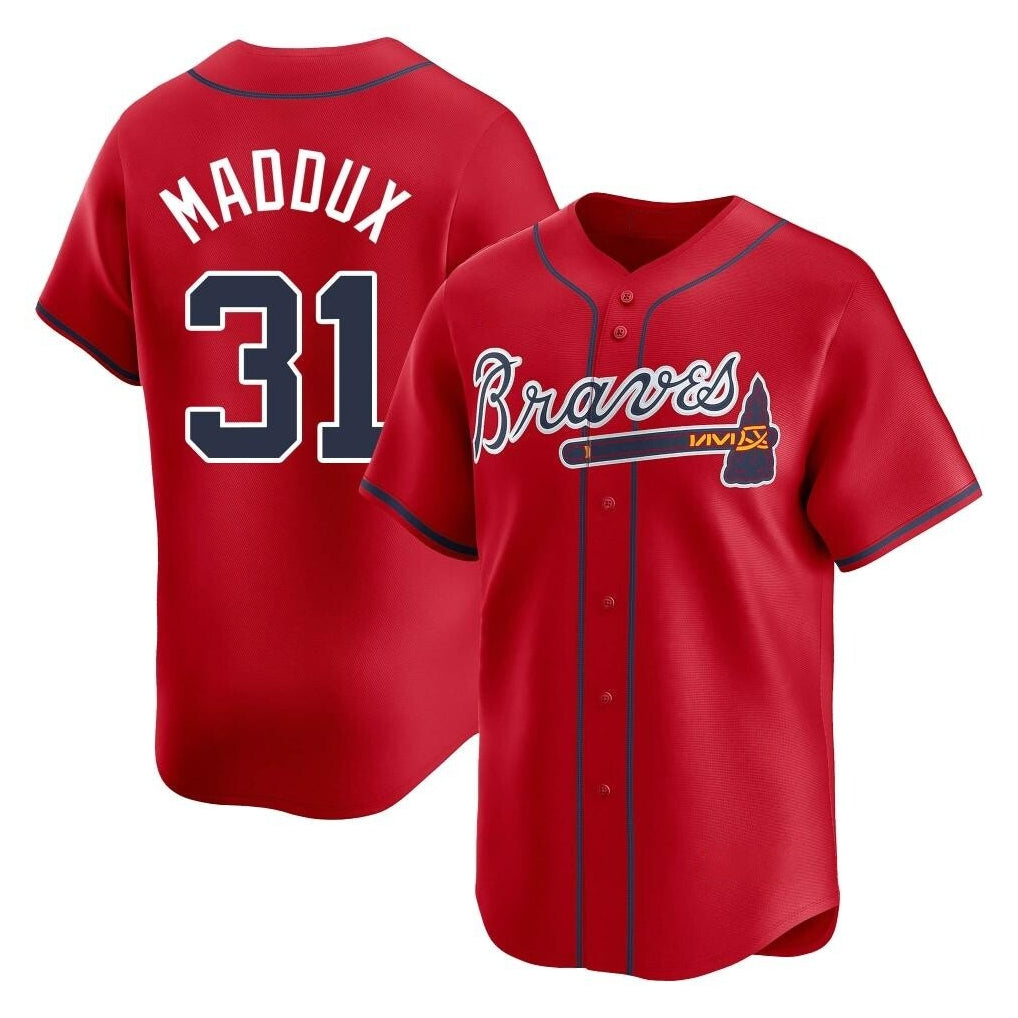 Atlanta Braves #31 Greg Maddux Player Red AmberGomez Limited Home Game Stitched Jerseys