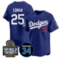 Los Angeles Dodgers #25 Tommy Edman Royal AmberGomez 2024 World Series With Fernando Memorial Patch Alternate Limited Stitched Jersey