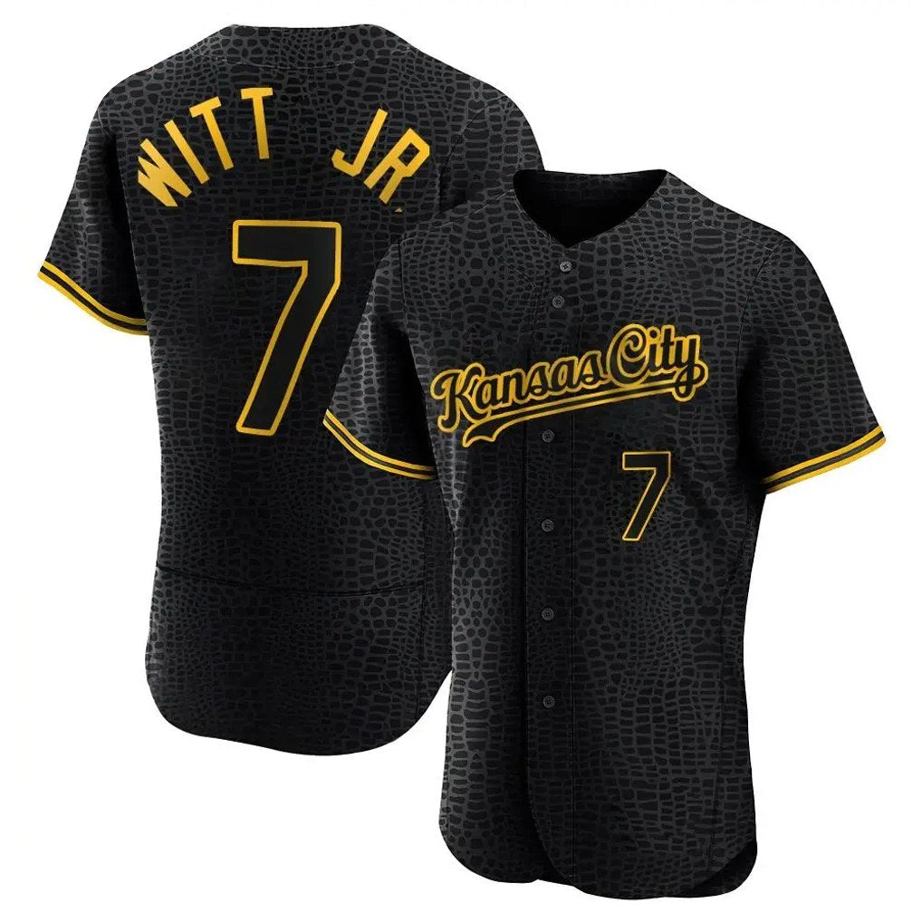 Kansas City Royals #7 Bobby Witt Jr. Player Black AmberGomez Snake Skin City Limited Elite Stitched Jerseys