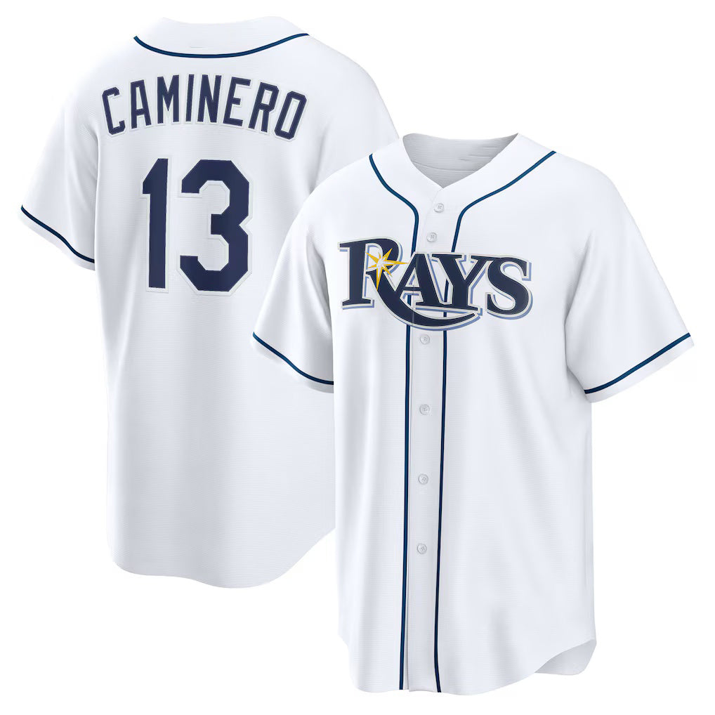 Tampa Bay Rays #13 Junior Caminero White AmberGomez Home Replica Jersey