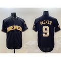 Milwaukee Brewers #9 Bob Uecker Black Gold AmberGomez With Home Patch Limited Stitched Jersey