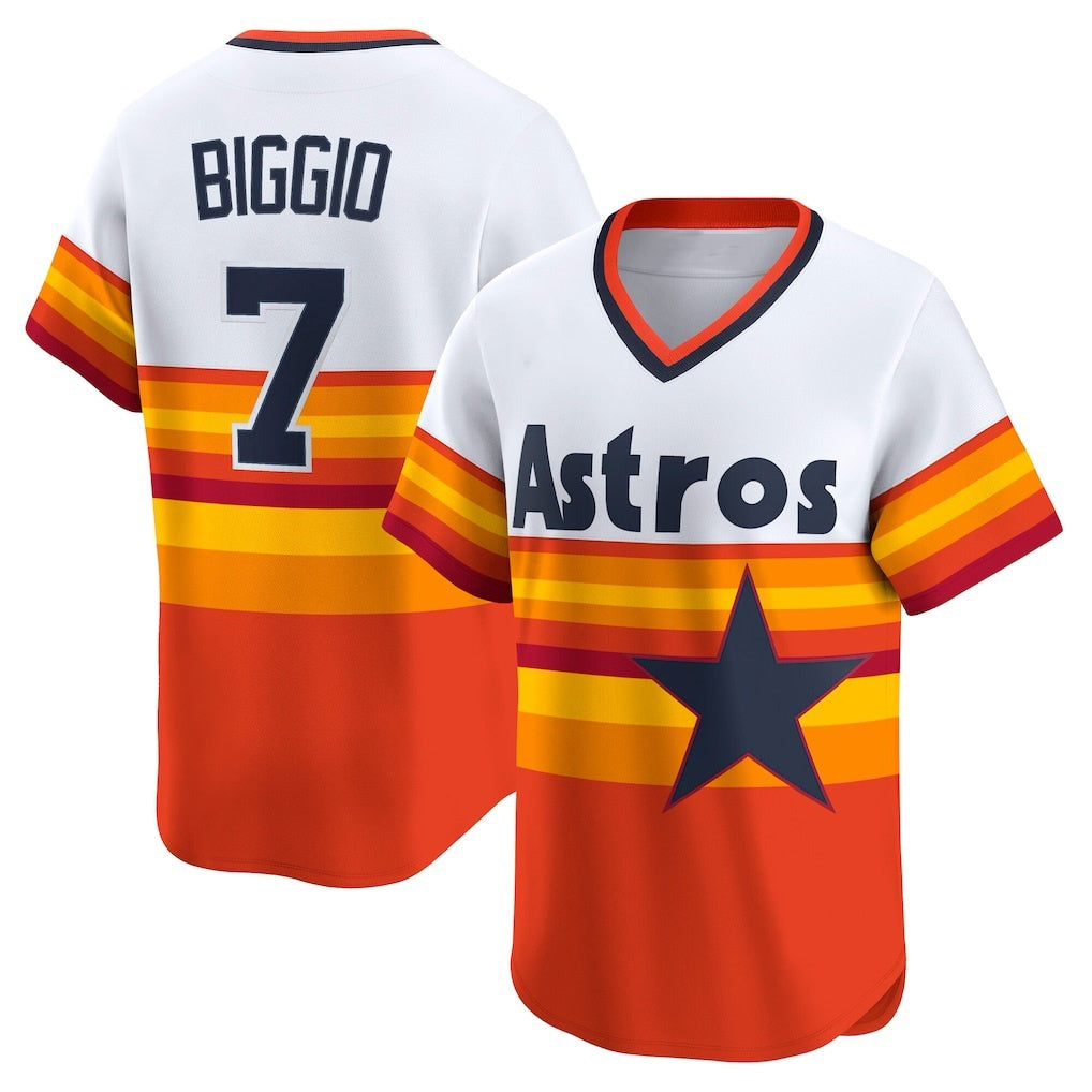 Houston Astros #7 Craig Biggio White AmberGomez Throwback Cooperstown Collection Limited Player Jersey