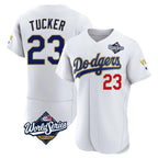 Los Angeles Dodgers #23 Kyle Tucker Player Gold White AmberGomez World Series 2026 Collection Stadium Limited Elite Stitched Jerseys