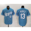Kansas City Royals #13 Salvador Perez Number Light Blue AmberGomez Cool Base Stitched Jersey