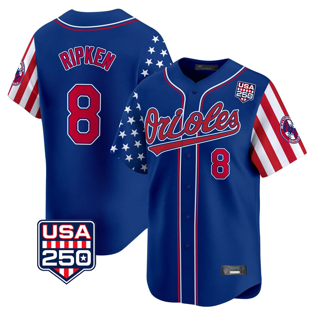 Baltimore Orioles #8 Cal Ripken Player Royal AmberGomez USA 250 Independence Day Vapor Premier Limited Home Game Stitched Jerseys