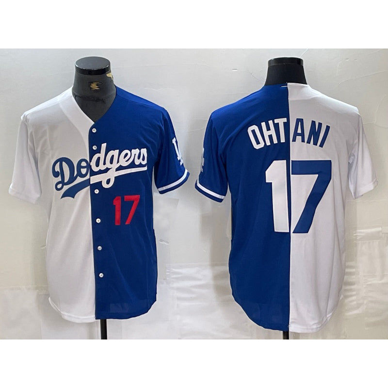 Los Angeles Dodgers #17 Shohei Ohtani Number White Blue AmberGomez Two Tone Stitched Jersey 2