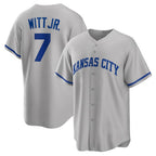 Kansas City Royals #7 Bobby Witt Jr. Gray AmberGomez Road Replica Jersey
