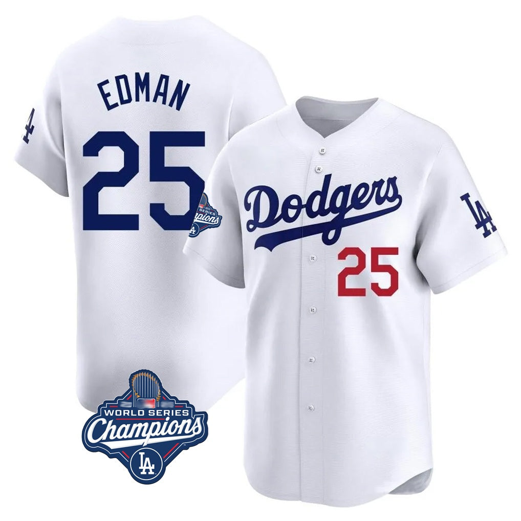 Los Angeles Dodgers #25 Tommy Edman Player White AmberGomez World Series Meet Limited Home Stitched Jerseys