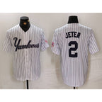 New York Yankees #2 Derek Jeter White AmberGomez Pinstripe Fashion Cool Base Jersey 3